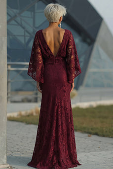 Spitze Burgunder Scheide langärmliges Mutter der Braut Kleid