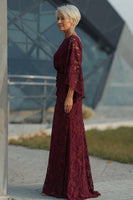 Laden Sie das Bild in den Galerie-Viewer, Spitze Burgunder Scheide langärmliges Mutter der Braut Kleid