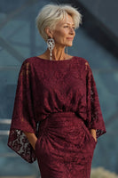 Laden Sie das Bild in den Galerie-Viewer, Spitze Burgunder Scheide langärmliges Mutter der Braut Kleid