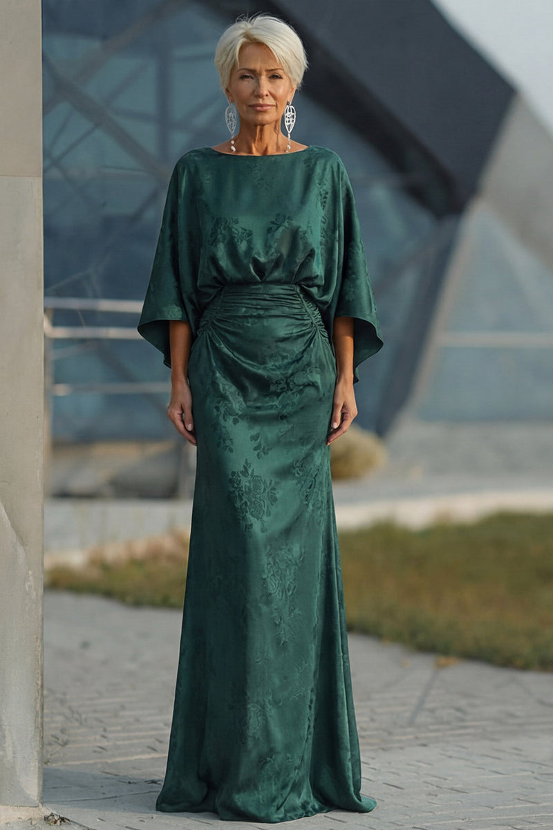 Laden Sie das Bild in den Galerie-Viewer, Kiefer Jacquard Scheide Gerafftes Mutter der Braut Kleid mit halbem Ärmel