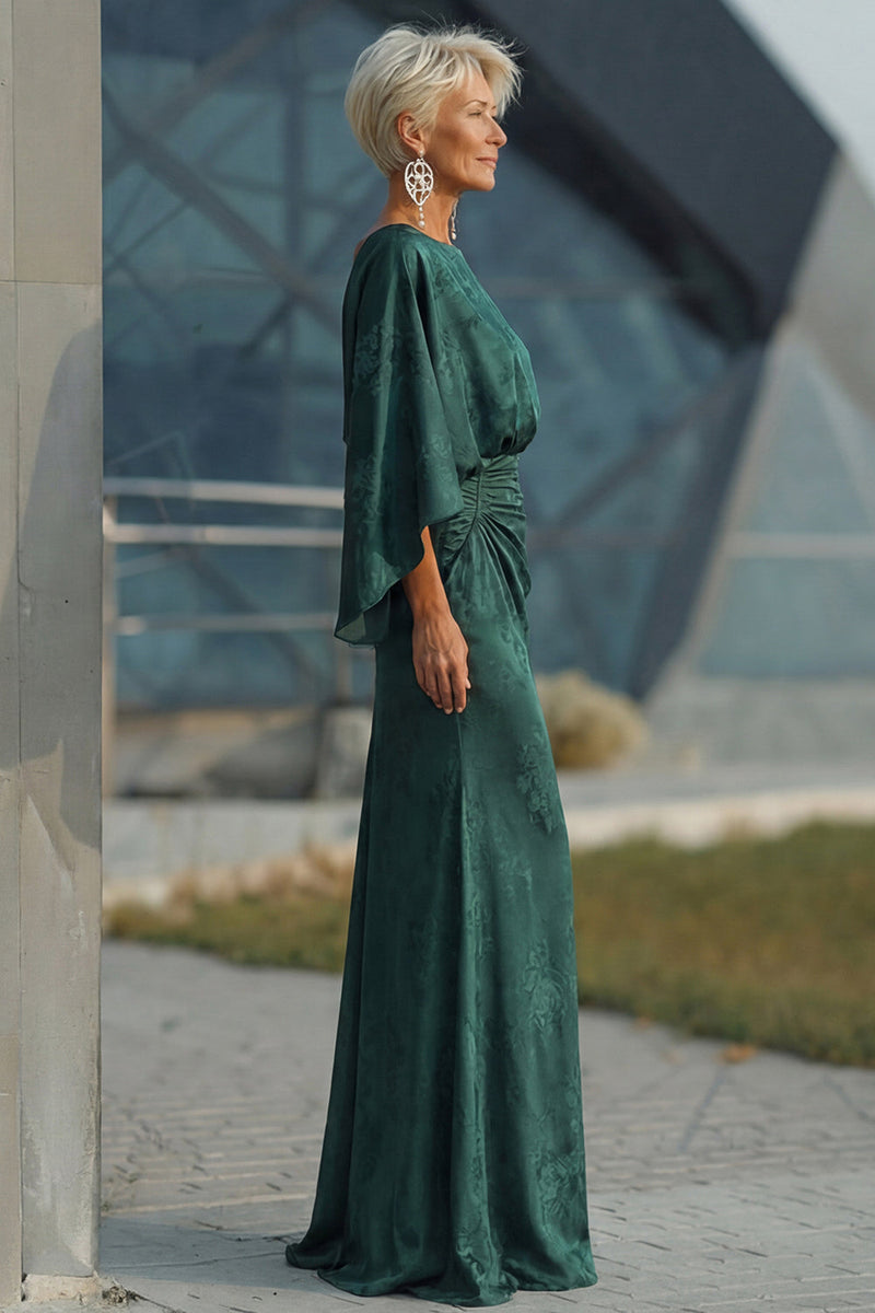 Laden Sie das Bild in den Galerie-Viewer, Kiefer Jacquard Scheide Gerafftes Mutter der Braut Kleid mit halbem Ärmel