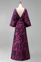 Laden Sie das Bild in den Galerie-Viewer, Fuchsia Blumen Bedruckte Scheide Gerafftes Mutter der Braut Kleid mit ausgestellten Ärmeln