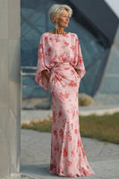 Laden Sie das Bild in den Galerie-Viewer, Blaue Blume Bateau-Halsscheide Lange Mutter-der-der-Braut-Kleid mit halben Ärmeln