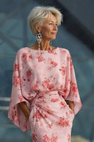 Laden Sie das Bild in den Galerie-Viewer, Dusty Rose Blumen Chiffon Mutter der Braut Kleid mit ausgestellten Ärmeln
