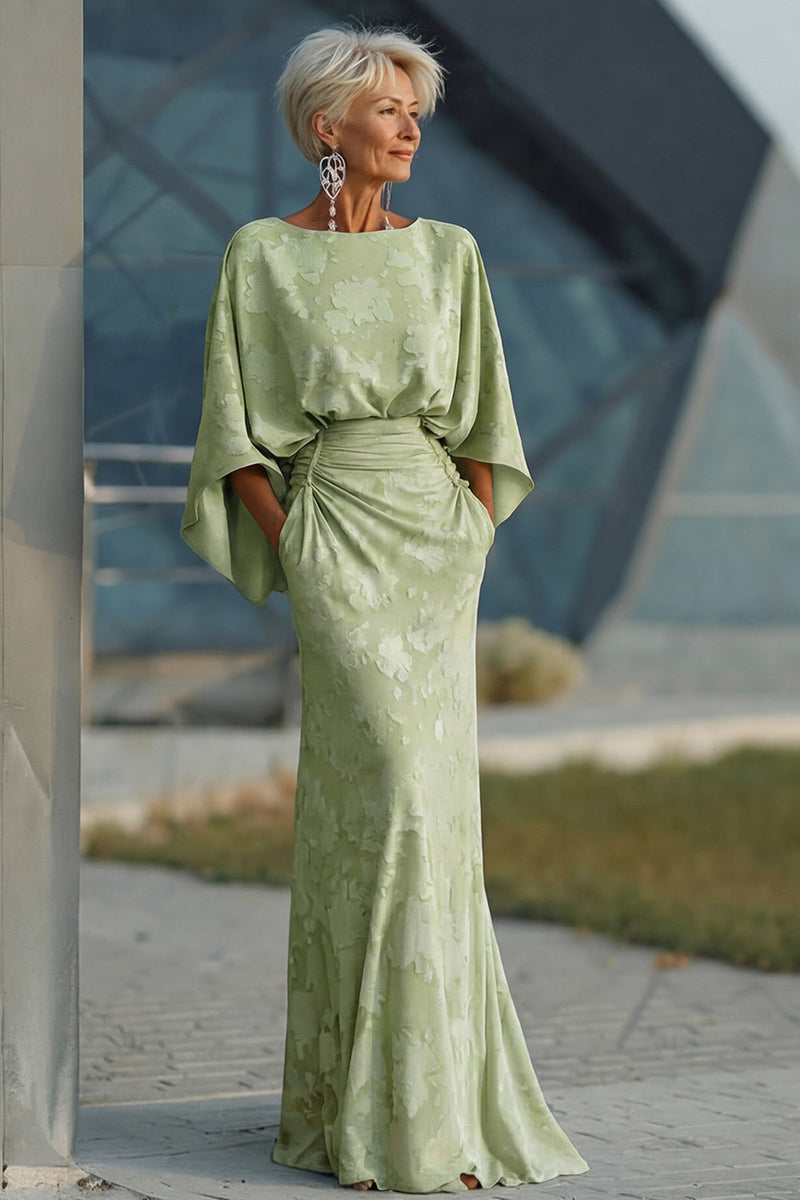 Laden Sie das Bild in den Galerie-Viewer, Salbeigrünes Blumen Scheide Mutter der Braut Kleid mit ausgestellten Ärmeln