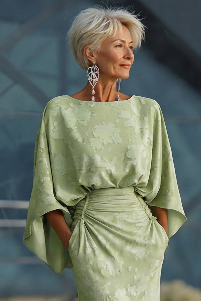 Laden Sie das Bild in den Galerie-Viewer, Salbeigrünes Blumen Scheide Mutter der Braut Kleid mit ausgestellten Ärmeln