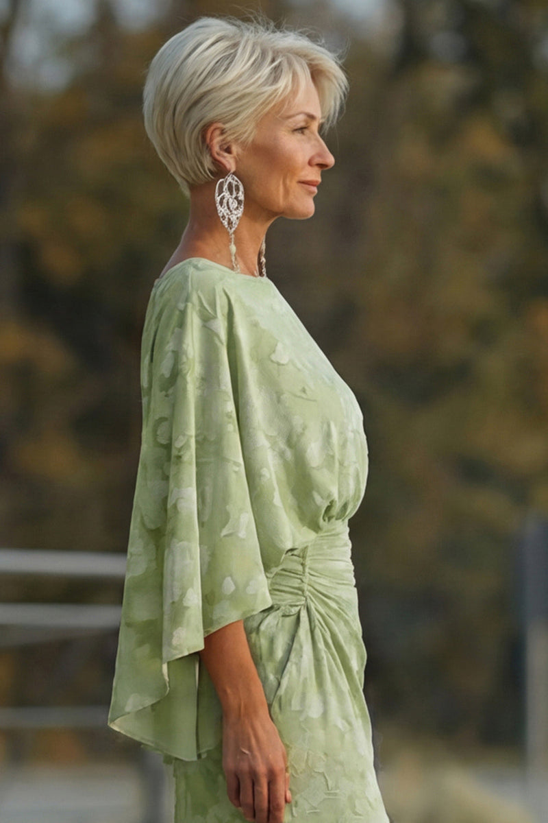 Laden Sie das Bild in den Galerie-Viewer, Salbeigrünes Blumen Scheide Mutter der Braut Kleid mit ausgestellten Ärmeln
