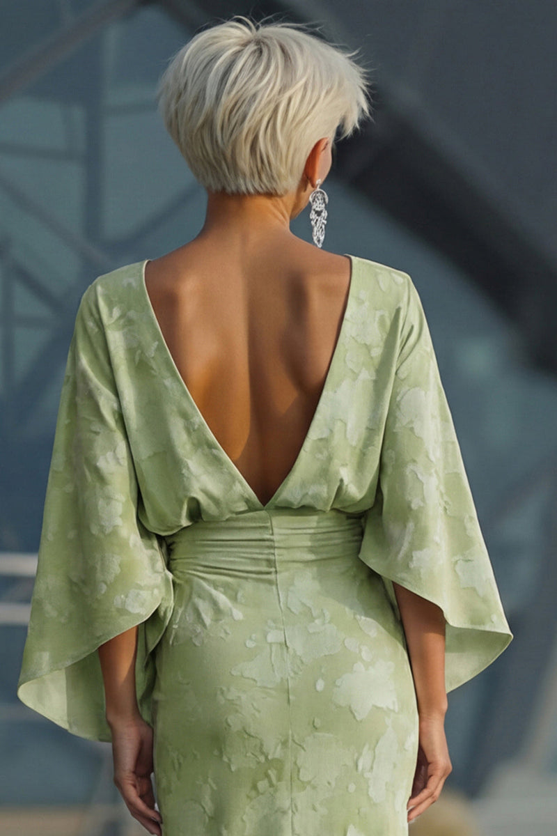 Laden Sie das Bild in den Galerie-Viewer, Salbeigrünes Blumen Scheide Mutter der Braut Kleid mit ausgestellten Ärmeln