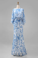 Laden Sie das Bild in den Galerie-Viewer, Blaues Blumen Scheide Mutter der Braut Kleid mit ausgestellten Ärmeln
