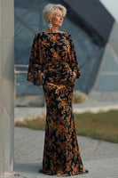 Laden Sie das Bild in den Galerie-Viewer, Braunes Bedrucktes Scheide Gerafftes Mutter der Braut Kleid mit ausgestellten Ärmeln