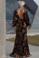 Laden Sie das Bild in den Galerie-Viewer, Braunes Bedrucktes Scheide Gerafftes Mutter der Braut Kleid mit ausgestellten Ärmeln