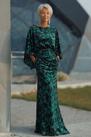 Laden Sie das Bild in den Galerie-Viewer, Pfauenblaues Bedrucktes Scheide Mutter der Braut Kleid mit ausgestellten Ärmeln