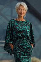 Laden Sie das Bild in den Galerie-Viewer, Pfauenblaues Bedrucktes Scheide Mutter der Braut Kleid mit ausgestellten Ärmeln