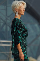 Laden Sie das Bild in den Galerie-Viewer, Pfauenblaues Bedrucktes Scheide Mutter der Braut Kleid mit ausgestellten Ärmeln