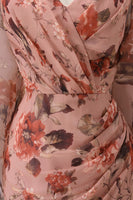 Laden Sie das Bild in den Galerie-Viewer, Dusty Rose Blumen V-Ausschnitt Scheide Mutter der Braut Kleid mit ausgestellten Ärmeln