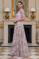 Laden Sie das Bild in den Galerie-Viewer, Flieder A-Linie Geblümte Halbärmel Langes Mutter der Braut Kleid mit Stickerei