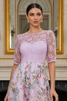 Laden Sie das Bild in den Galerie-Viewer, Flieder A-Linie Geblümte Halbärmel Langes Mutter der Braut Kleid mit Stickerei