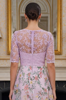 Laden Sie das Bild in den Galerie-Viewer, Flieder A-Linie Geblümte Halbärmel Langes Mutter der Braut Kleid mit Stickerei