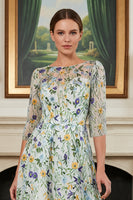 Laden Sie das Bild in den Galerie-Viewer, Grünes Blumen A-Linie Besticktes Langes Mutter der Braut Kleid mit 3/4 Ärmeln