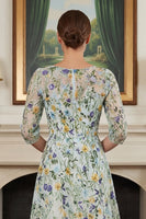 Laden Sie das Bild in den Galerie-Viewer, Grünes Blumen A-Linie Besticktes Langes Mutter der Braut Kleid mit 3/4 Ärmeln