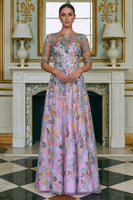 Laden Sie das Bild in den Galerie-Viewer, Grünes Blumen A-Linie Besticktes Langes Mutter der Braut Kleid mit 3/4 Ärmeln