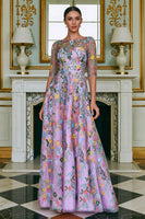 Laden Sie das Bild in den Galerie-Viewer, Grünes Blumen A-Linie Besticktes Langes Mutter der Braut Kleid mit 3/4 Ärmeln