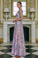 Laden Sie das Bild in den Galerie-Viewer, Grünes Blumen A-Linie Besticktes Langes Mutter der Braut Kleid mit 3/4 Ärmeln