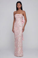 Laden Sie das Bild in den Galerie-Viewer, Appliquiertes Bowknot Rosa Trägerloses Midi Kleid mit Rückenschlitz