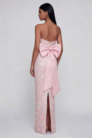 Laden Sie das Bild in den Galerie-Viewer, Appliquiertes Bowknot Rosa Trägerloses Midi Kleid mit Rückenschlitz