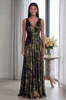 Laden Sie das Bild in den Galerie-Viewer, Staubiger Rosa A-Linie V-Ausschnitt Langes Festkleid mit Falten