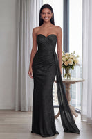 Laden Sie das Bild in den Galerie-Viewer, Trägerloses Scheide Gerafftes Langes Festkleid mit Band