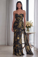 Laden Sie das Bild in den Galerie-Viewer, Trägerloses Scheide Gerafftes Langes Festkleid mit Band