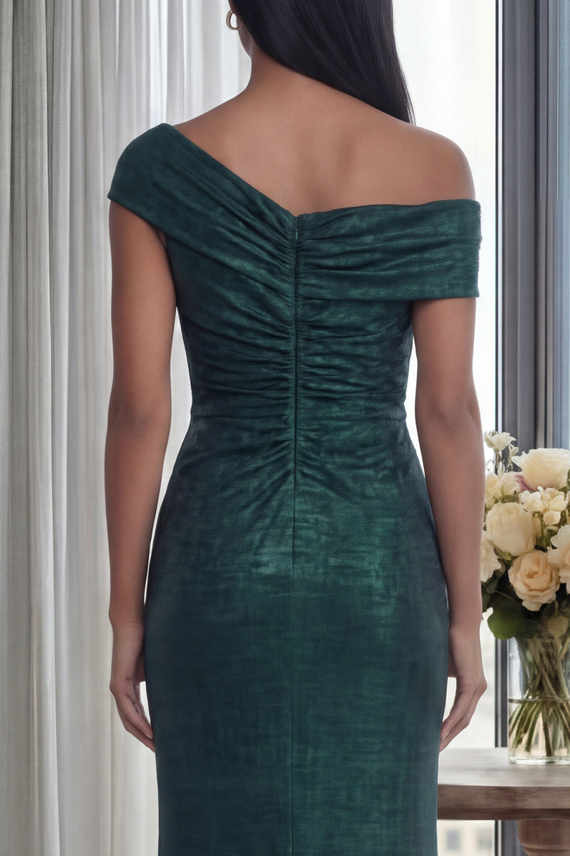 Laden Sie das Bild in den Galerie-Viewer, Dunkelgrünes Schulterfreies Langes Festkleid mit Reißverschluss