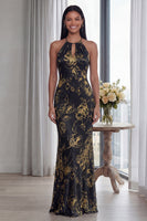 Laden Sie das Bild in den Galerie-Viewer, Glitzerndes Himmelblaues Neckholder Sheath Langes Festliches Kleid