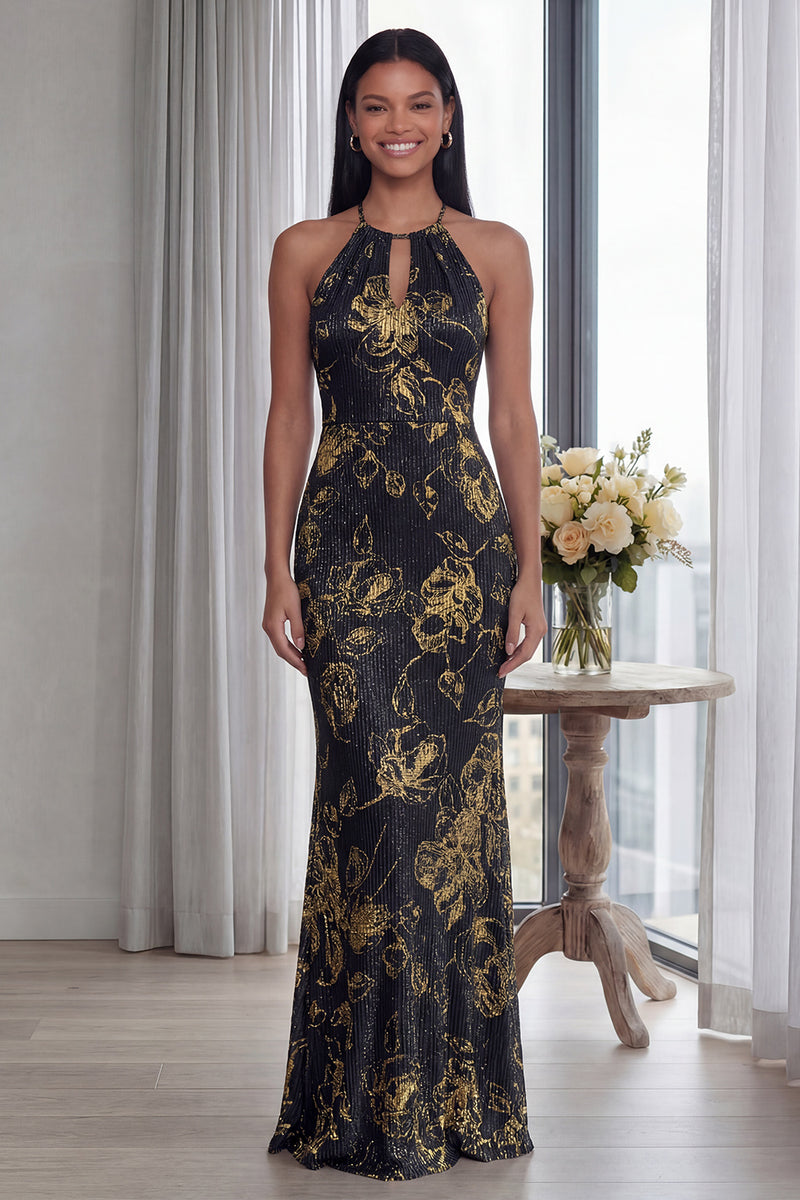 Laden Sie das Bild in den Galerie-Viewer, Glitzerndes Himmelblaues Neckholder Sheath Langes Festliches Kleid
