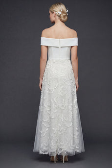 Schulterfreies Weißes Langes A-Linie Hochzeitskleid