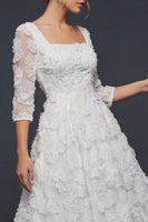 Laden Sie das Bild in den Galerie-Viewer, Glitzerndes Weißes Perlen Quadrathals Maxi Boho Hochzeitskleid