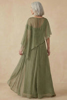 Laden Sie das Bild in den Galerie-Viewer, Dusty Sage A-Linie Asymmetrisches Mutter der Braut Kleid mit Wickel