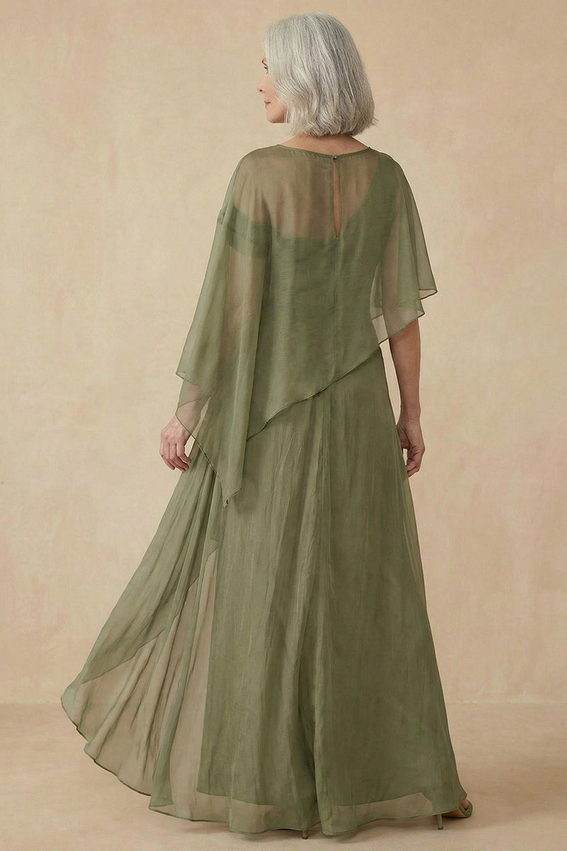 Laden Sie das Bild in den Galerie-Viewer, Dusty Sage A-Linie Asymmetrisches Mutter der Braut Kleid mit Wickel