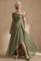 Laden Sie das Bild in den Galerie-Viewer, Dusty Sage A-Linie Asymmetrisches Mutter der Braut Kleid mit Wickel