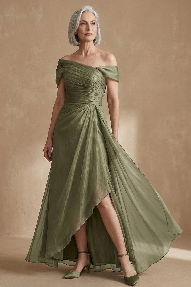 Laden Sie das Bild in den Galerie-Viewer, Dusty Sage A-Linie Asymmetrisches Mutter der Braut Kleid mit Wickel