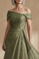Laden Sie das Bild in den Galerie-Viewer, Dusty Sage A-Linie Asymmetrisches Mutter der Braut Kleid mit Wickel