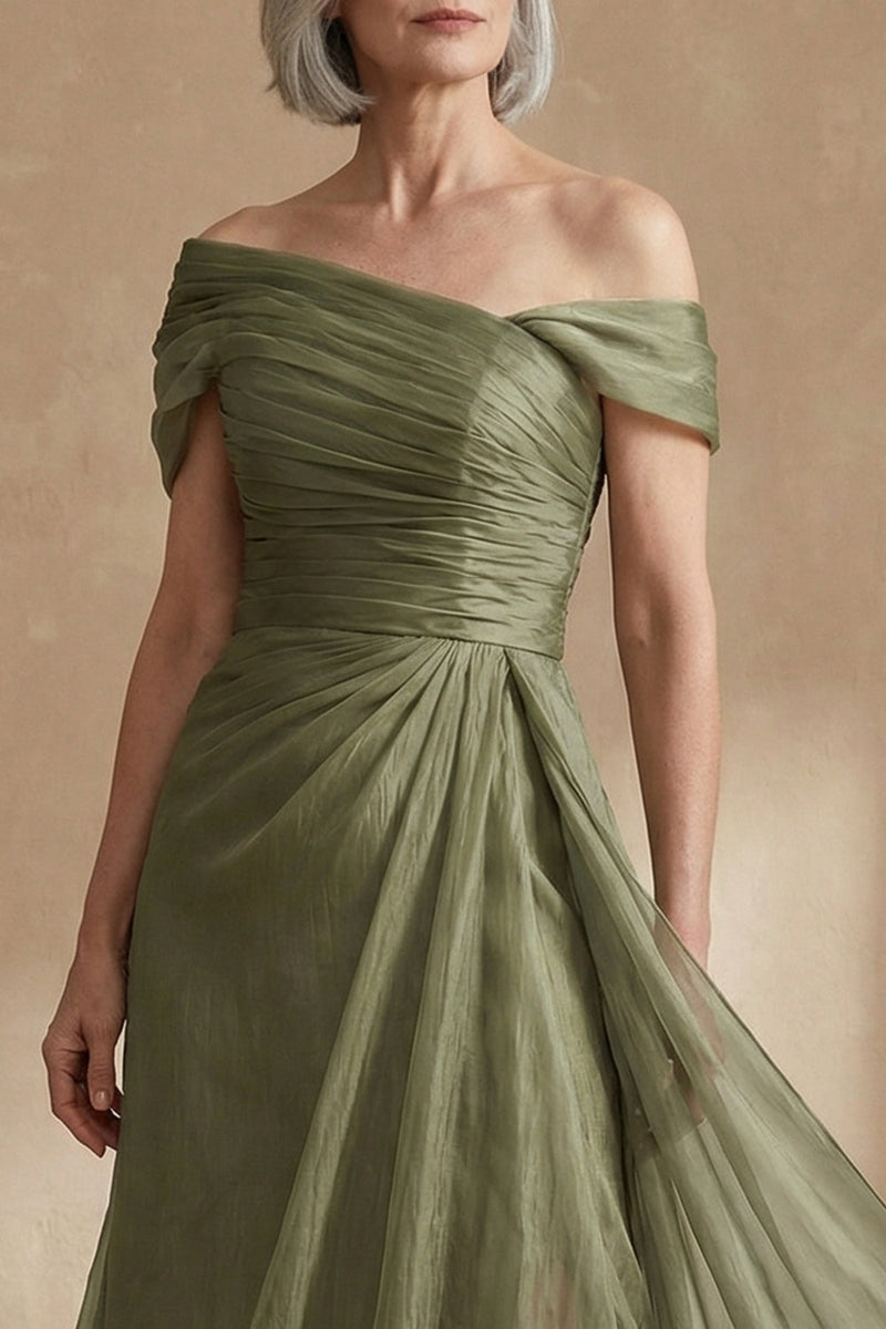 Laden Sie das Bild in den Galerie-Viewer, Dusty Sage A-Linie Asymmetrisches Mutter der Braut Kleid mit Wickel