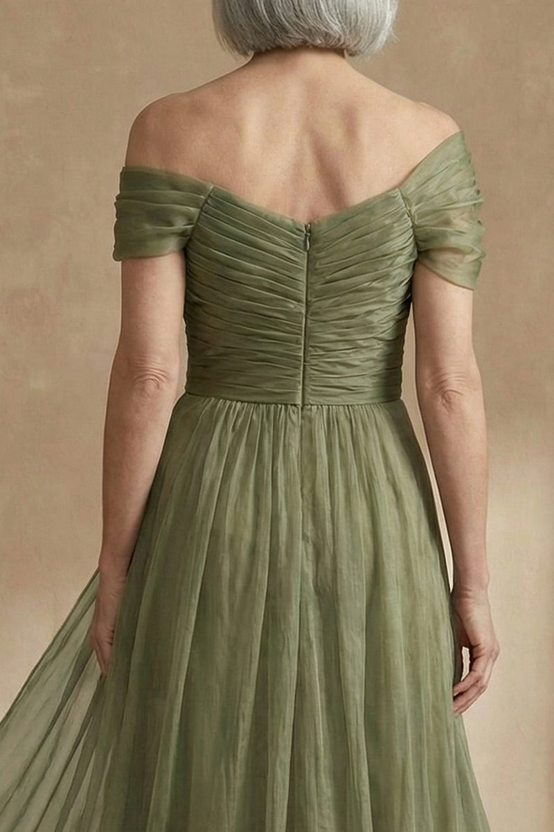 Laden Sie das Bild in den Galerie-Viewer, Dusty Sage A-Linie Asymmetrisches Mutter der Braut Kleid mit Wickel