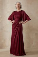 Laden Sie das Bild in den Galerie-Viewer, Rotes Satin Scheide Rundhals Mutter der Braut Kleid mit halben Ärmeln