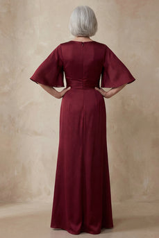 Rotes Satin Scheide Rundhals Mutter der Braut Kleid mit halben Ärmeln