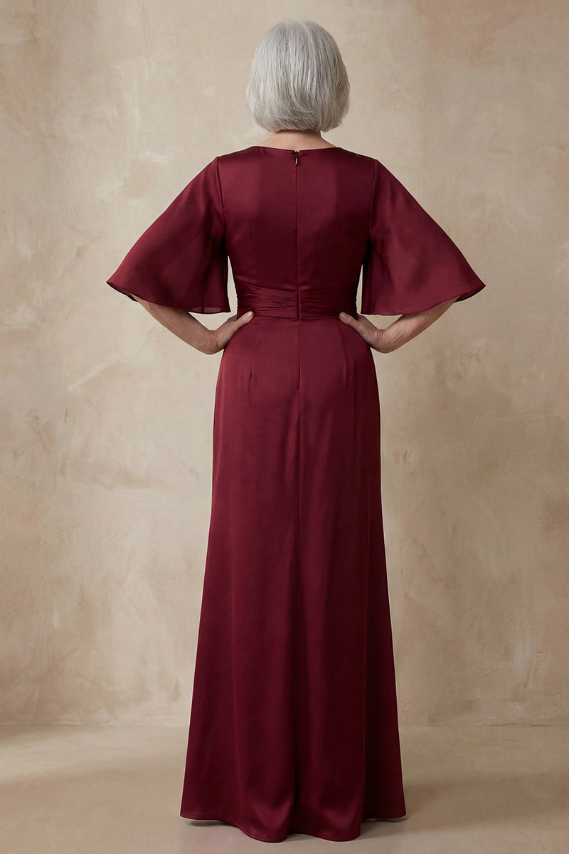 Laden Sie das Bild in den Galerie-Viewer, Rotes Satin Scheide Rundhals Mutter der Braut Kleid mit halben Ärmeln