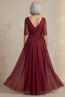Rotes V-Ausschnitt A-Linie Halbärmel Mutter der Braut Kleid