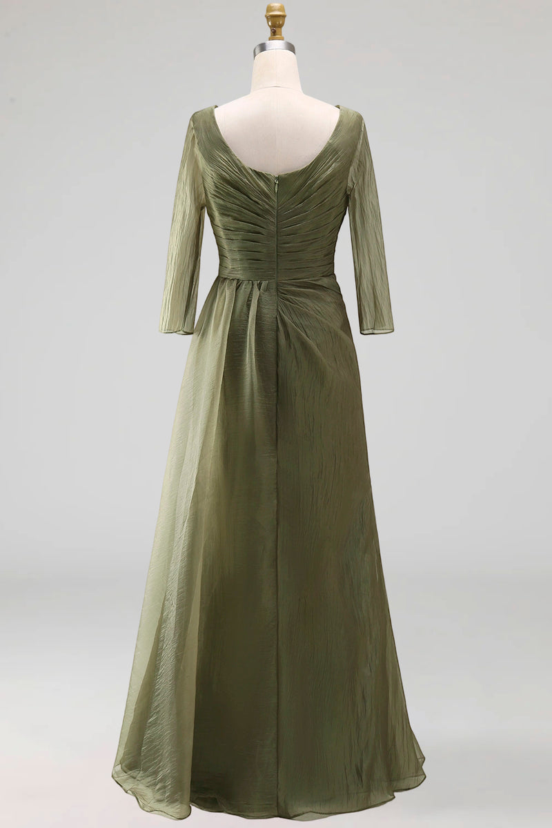 Laden Sie das Bild in den Galerie-Viewer, Staubiger Salbei Gerafftes A-Linie Bootsausschnitt Langes Mutter der Braut Kleid