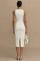 Laden Sie das Bild in den Galerie-Viewer, Weißes Rundhals Ausgeschnitten Midi Standesamt Kleid aus Satin